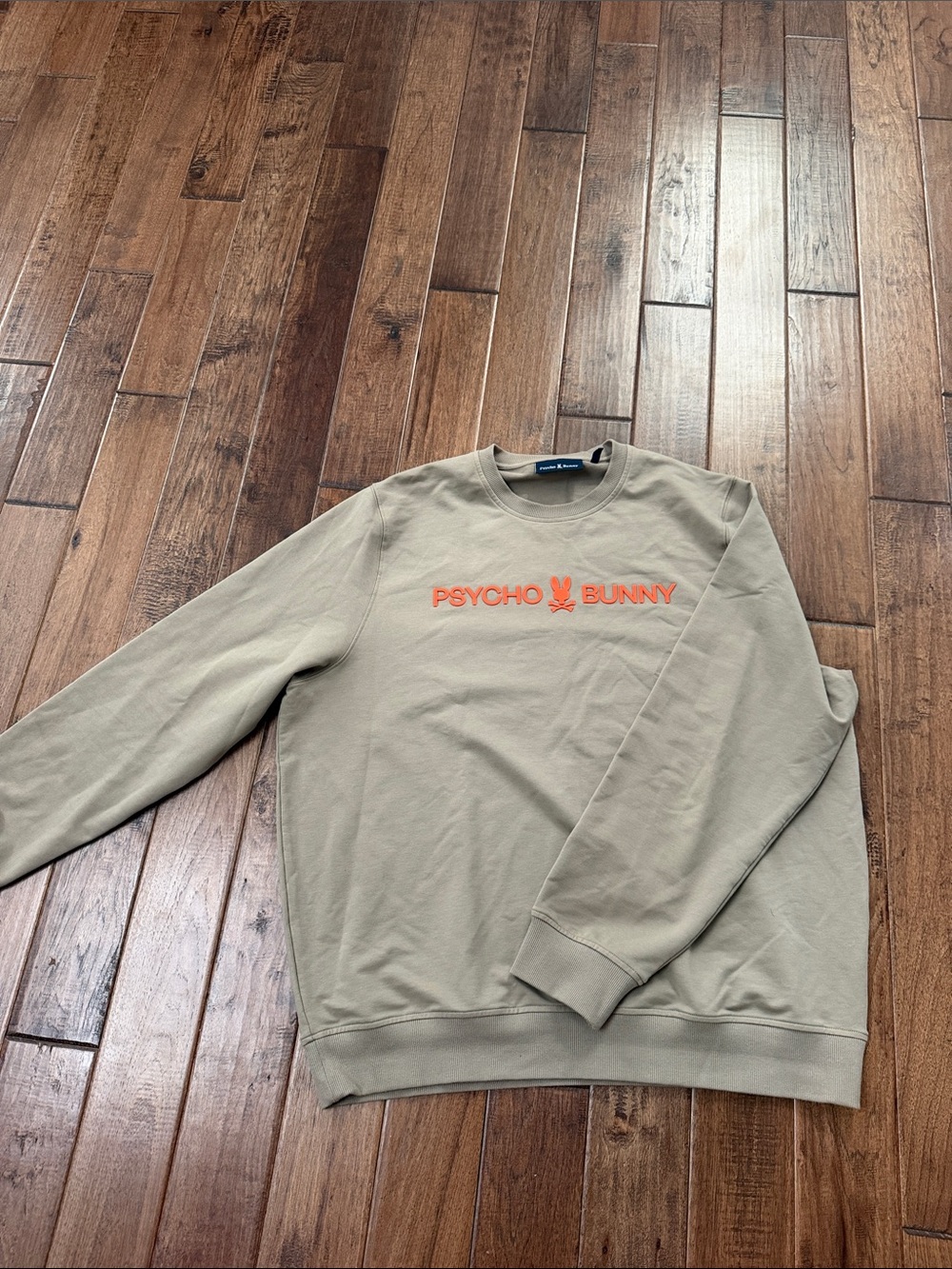 Psycho Bunny Crewneck Sweatshirt in Khaki with Orange Logo